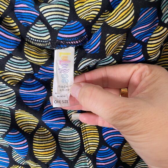 NWT LuLaRoe Black Blue & Yellow Green Pink Multi Egg Design Leggings Pants OS - Picture 4 of 7